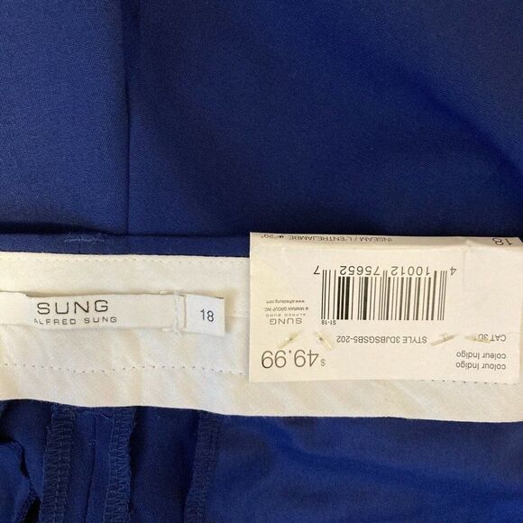 SUNG Alfred Sung Womens BLUE Mid Rise Slim Capri Crop Pant Pockets Size 18 I - Picture 6 of 7